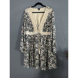 Torrid Floral Mini Floral Gauze Lace-Up Skater Dress Tan plus size 2